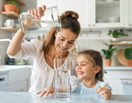Mother Pouring Pure Filtered Water For Child